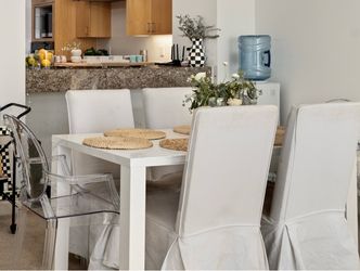 Clear Acrylic Ghost Chairs & Matching Bar Stools