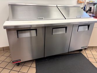 True 72” Refrigerated Prep Table + Food Containers
