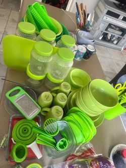 Large Lot of Green Kitchen Items supplies