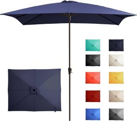 Ayge 8’ Rectangular Outdoor Umbrella rectangle Patio Table Umbrella Navy 6 ribs frame rush-button tilt easy crank. UPF50+ waterproof canopy. Works wit