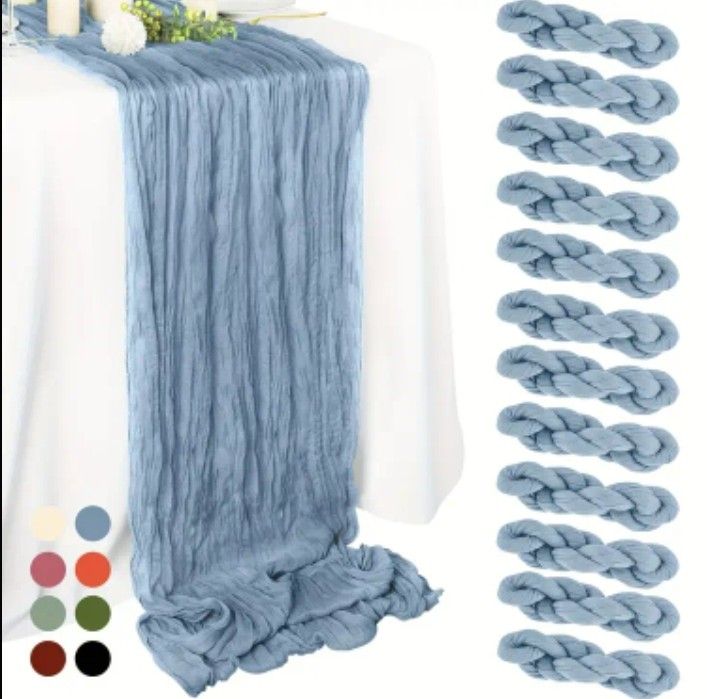 12 Misty Haze Blue Cheesecloth Table Runners