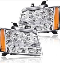 Headlight Assembly Compatible with 2007-2014 Chevy Tahoe Subarban/Avalanche 2007-2013 Head Lamps Clear Lens Clear Housing Amber Reflector GM GM