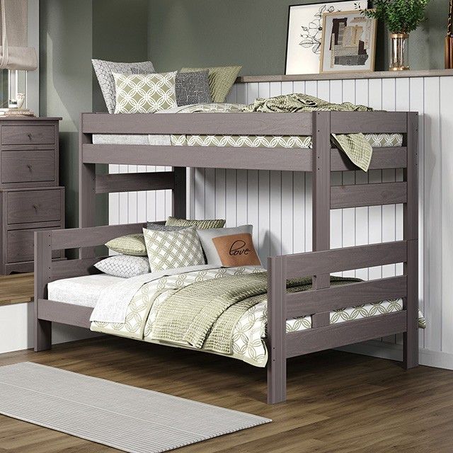 Brand New Rustic Grey Solid Wood Twin Over Full Bunk Bed 
