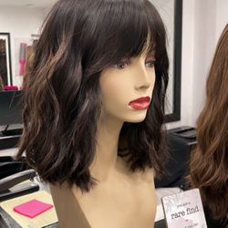 100% Human Hair Wig Cut And Highlighted Natural Wavy Hair 