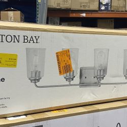 Hampton Bay Evangeline 32-3/8 in. 4-Light Brushed Nickel Farmhouse Bathroom Vanity Light with Clear Seeded Glass Shades
