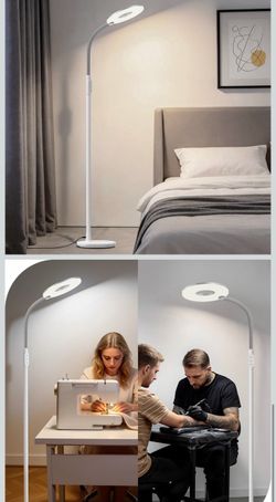 White LED Ring Floor Lamp with Flexible Neck