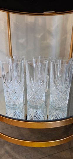 Six Brand New Elegant, Tall Crystal-style Highball Collins Glasses