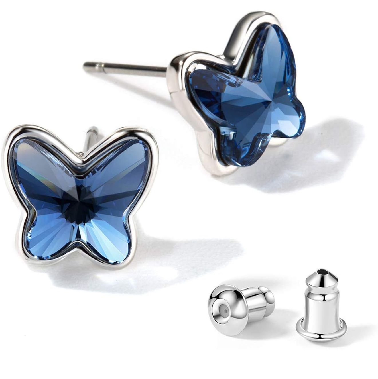 2 pcs Blue Crystal Butterfly Leverback Drop Earrings and Bracelets for Women Blue Butterfly Crystal Bangle Link Bracelet Jewelry Birthday Gift for Her