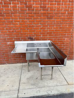 Corner Sink Three 3 Compartment Commercial Restaurant 18” x 18” Tubs