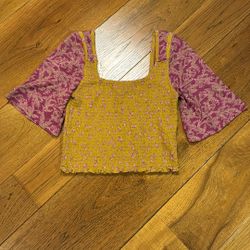 Free People Marigold Square Neck Floral Print Smocked Top