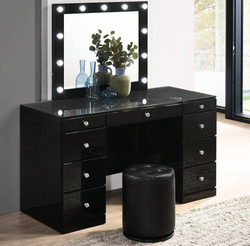 Avery Black Makeup Vanity Set with Lighted Mirror