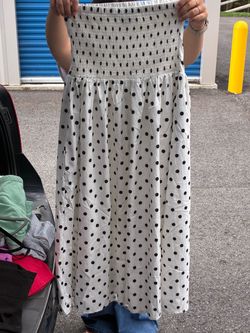 White Polka Dot Smocked Maxi Skirt