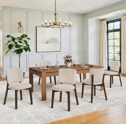 Linen color with Dark  Brown solid wood dining chairs