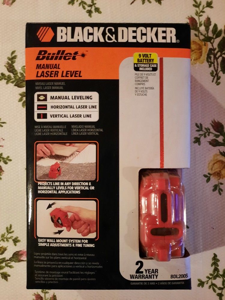 Black & Decker BulletLaser Level. BDL200S
Includes Battery & Storage Case.
NEW IN BOX