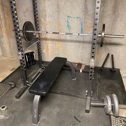 Power Cage, Bar, Bench And Olympic Weights 