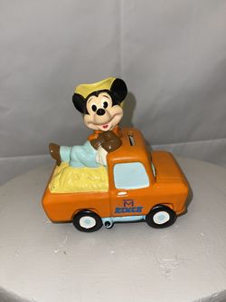 Vintage Mickey Mouse Disney Bank Figure Orange Truck Cowboy Rancher