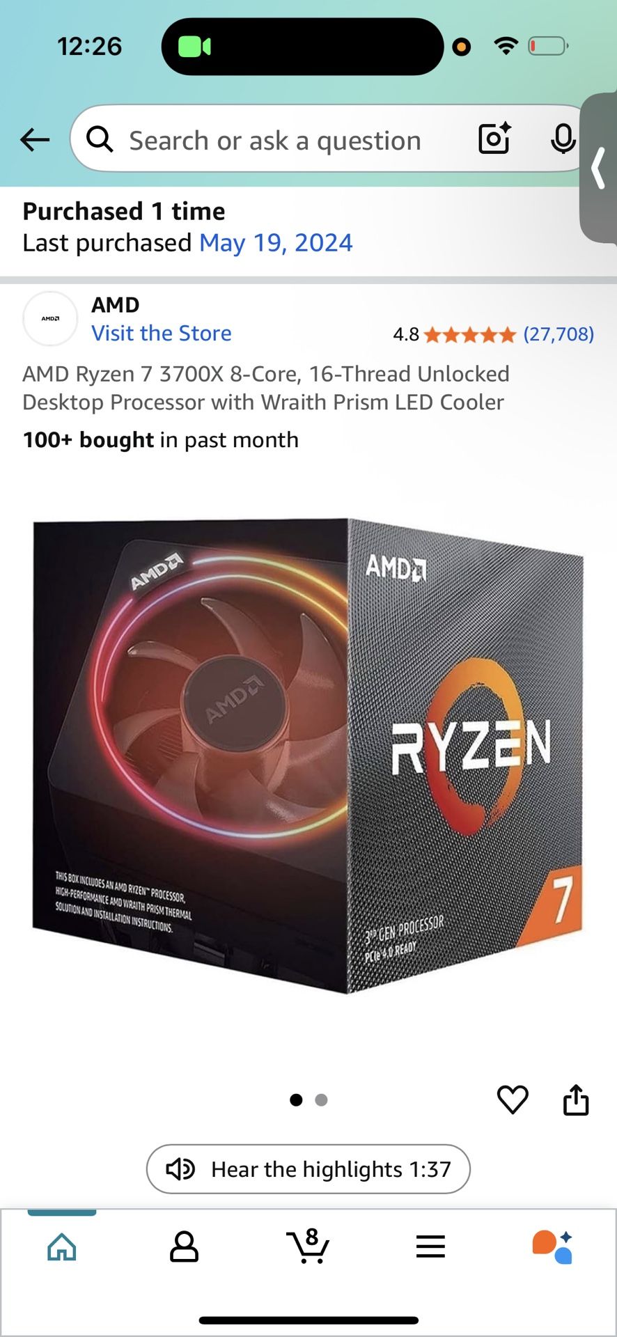 AMD Ryzen 7 3700X Processor
