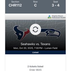 Seahawks Vs Texans  10/20/25 Monday Night 3rd Row!