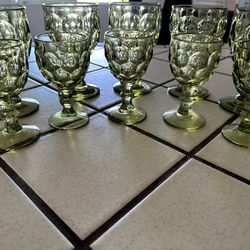 Vintage Glass Green Diamond Cut Glasses