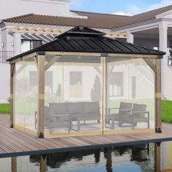 12 ft. x 12 ft. Universal Replacement Mosquito Netting for Patio Gazebos with Zippers (Mosquito Net Only) - tan