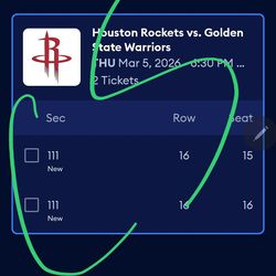 Rockets vs Warriros Lower Bowl Tickets