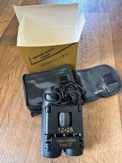 Compact Folding Binoculars 12x25 – New in Box – Includes Case – Local Pickup Only