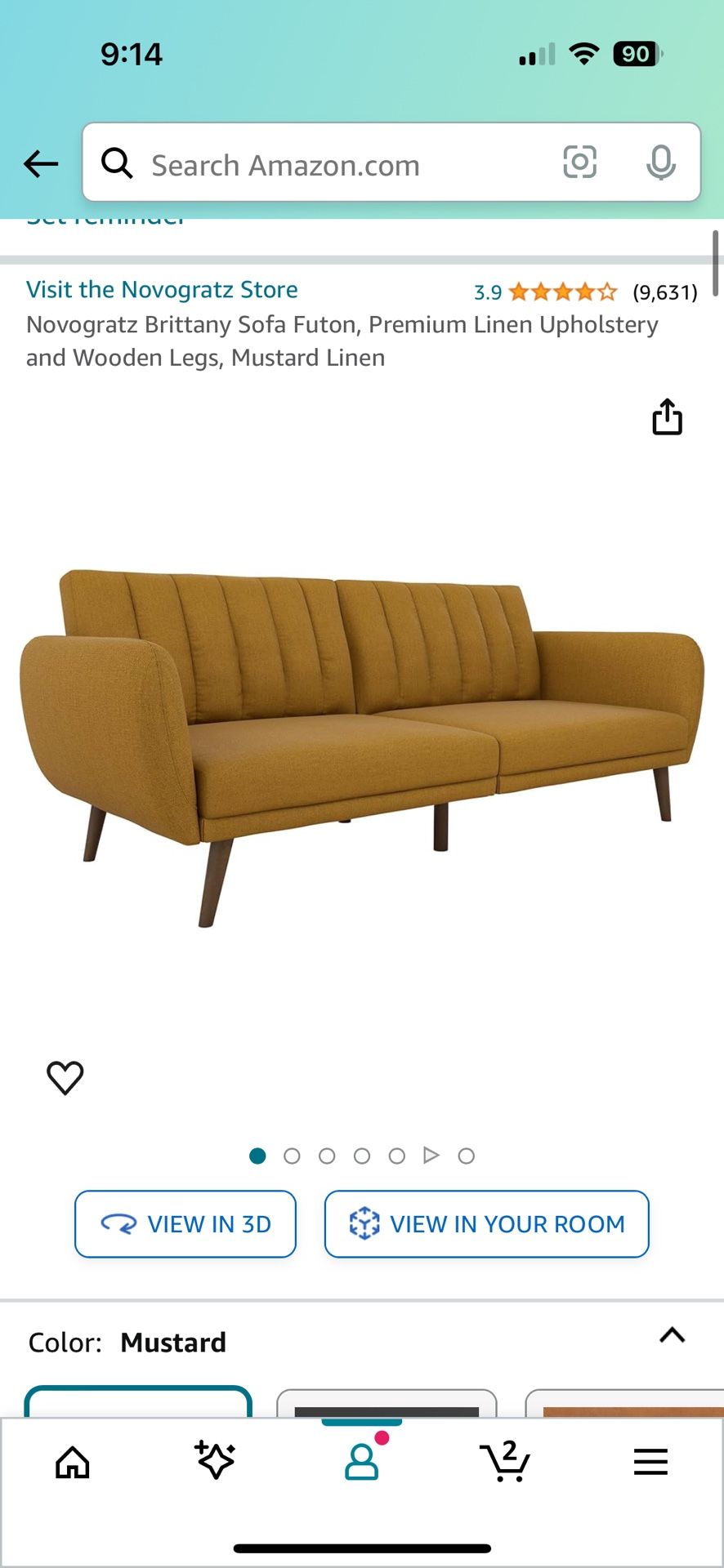 Novogratz Brittany Sofa Futon bed, Premium Linen Upholstery and Wooden Legs, Mustard Linen