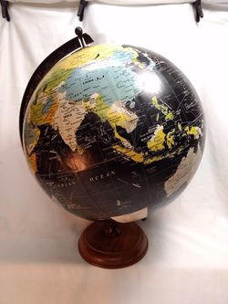  Divine 12"/ 30cm 2008 Gov of India World Globe Black Water Wooden/ Metal Stand