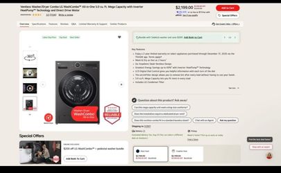 LG 5.0 cu. ft. All-in-One Smart Front Load Washer & Dryer Combo (Heat Pump) – Brand New