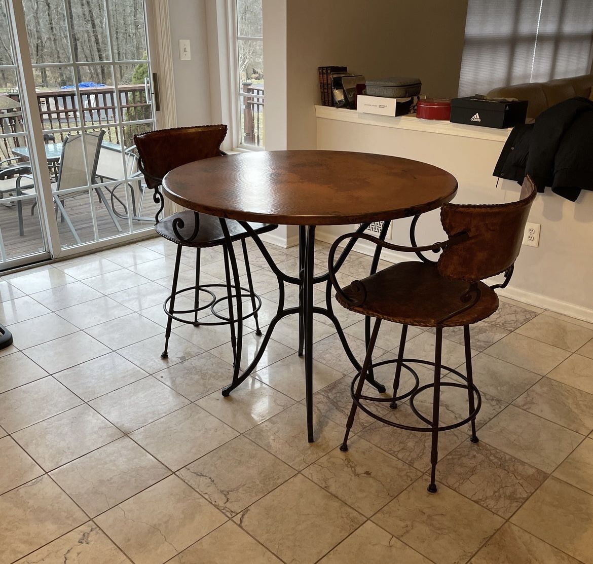 Arhaus Bar Height 38” Round Table and 2 Stools