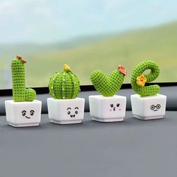 1 Set Of 4, Resin Succulent Cactus Mini Green Plant Car Office Home Living Room Crafts