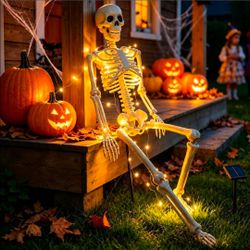 36" Solar Halloween Skeleton Decorations with Metal Stake & Warm Lights
Poseable Joints, Large Solar Panel