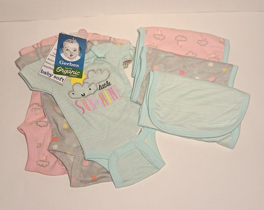 NEW PREEMIE 3 onesies with 3 burp clothes $8 FIRM for ALL!