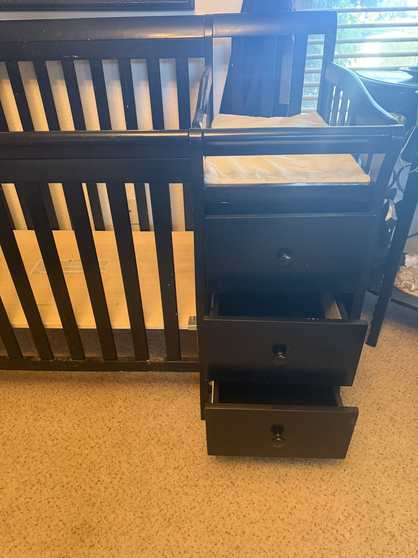 Wood Mahogany Infant Crib With Changing Table