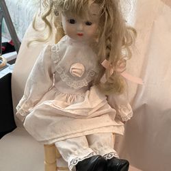 Antique Doll With Chair 