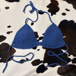 Handmade Crochet Blue Basic Bikini Top 