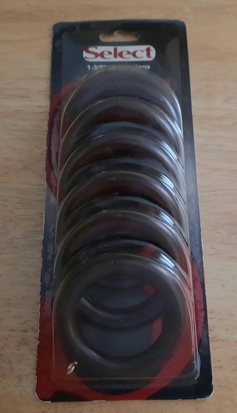 New Sealed Select (6) Wood Curtain Rings 2 Inches Round