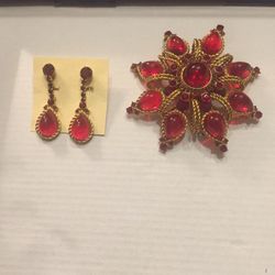 Carnegie Brooch and clip Earrings