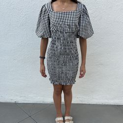 Checkered Black And White Pattern Dress By Lea And Viola, Size XS
