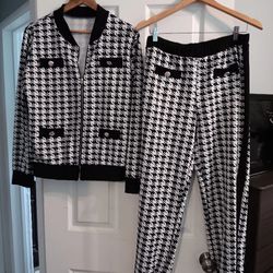 Leisure Suit Black And White With Gold Buttons New