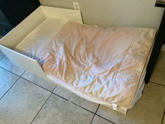 Reduced: White Toddler Floor Bed & Sealy Toddler Mattress