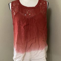 GIVEN KALE Sleeveless Lace Top Tunic Blouse Color Fade Red-Brown Pink Womens XL