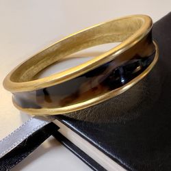 Ann Klein Vintage Tortoise Pattern Gold Plated Texture Statement Bangle Bracelet