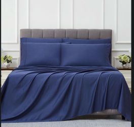 Kirkland Signature 680 Thread Count 6 Piece Sheet Set - Queen Vintage Indigo New