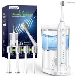 Ducard Electric Toothbrush with Water
Flosser Combo in One Professional Flossing
Toothbrush,4 Flossing Brush Heads with
Covers,White