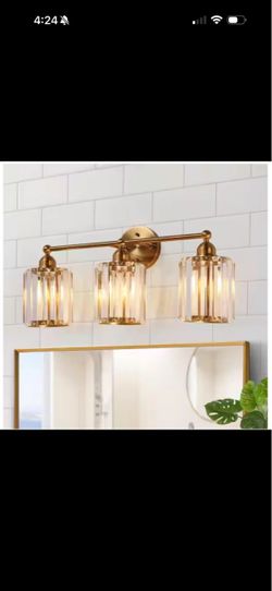 Uolfin 23.6" Senvior 3-Light Brass Bathroom Vanity Light w/Textured Drum Shades