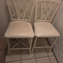 Pair Of Vintage Spiegel Bar Stools Off White Metal