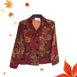 Covington Vintage Red, Brown, Black Floral Blazer Women Medium Petite