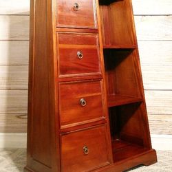 Pyramid Shaped - Tall Wood Bookcase with 4 Drawers