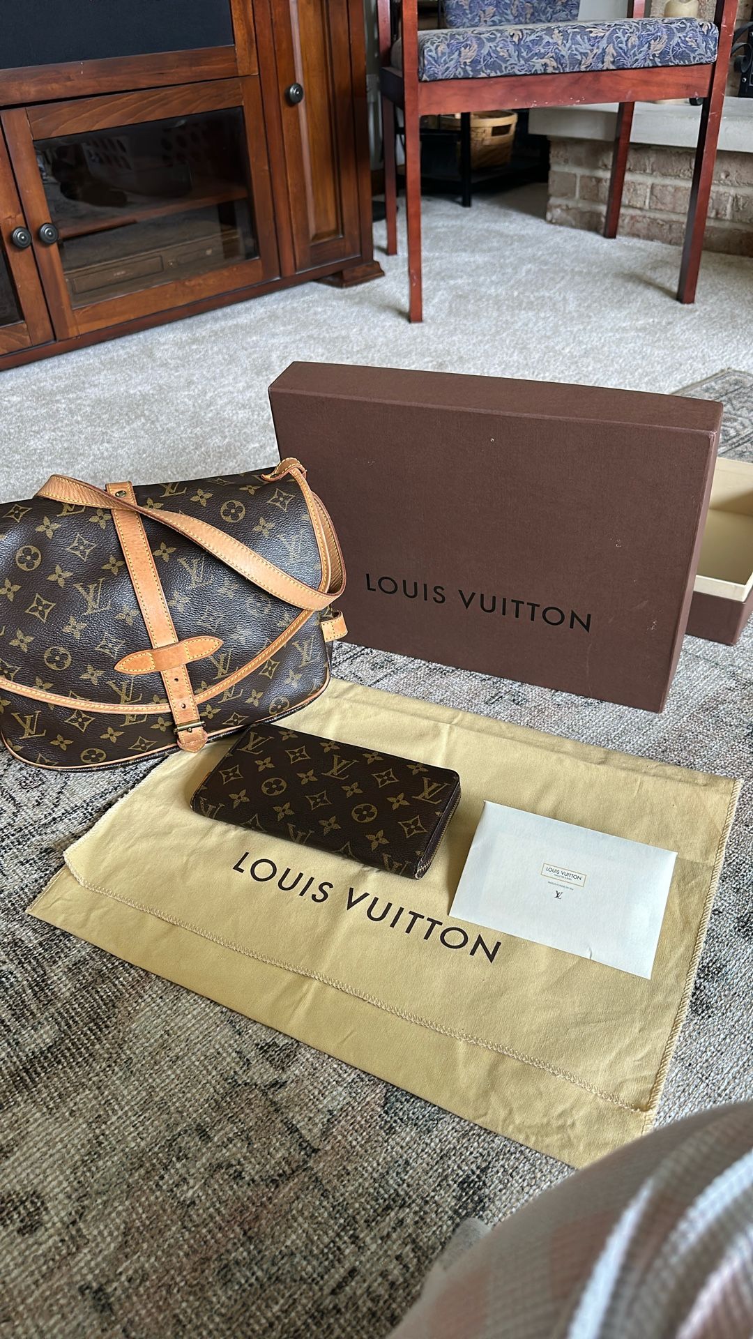 Louis Vuitton Has Proof Of Authenticity. Samur Crossbody Bag With Louis Vuitton Zippy Wallet